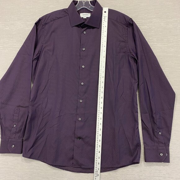 ETON Shirt Mens XL 17 43 Slim Fit Dark Purple Button Front Long Sleeve - Picture 10 of 15